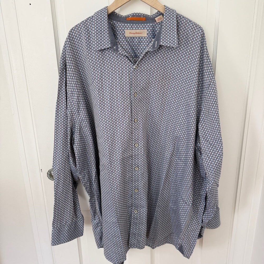 Tommy Bahama Geometric Blue and White Shirt